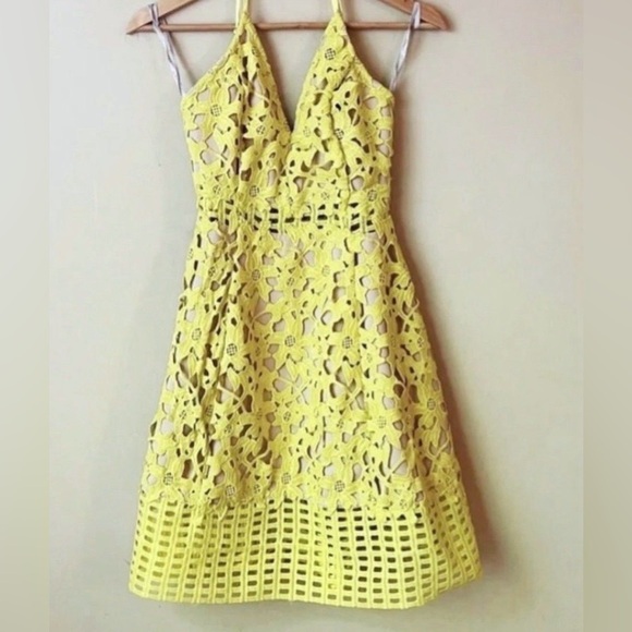 Lovers + Friends Crochet Lace Yellow Dress Fairy Boho Cottagecore Party - Picture 1 of 3